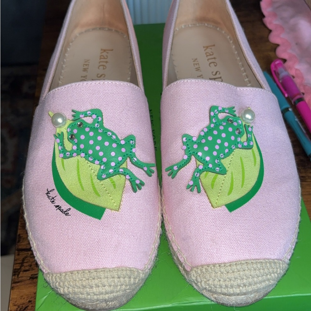 Kate Spade Pink Espadrilles with Frog Design